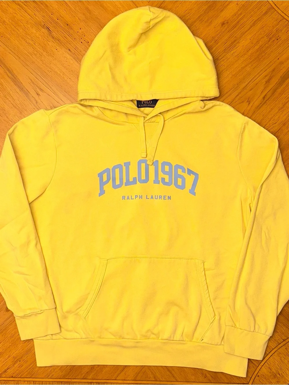 Polo Ralph Lauren Hoodie Mens Size XL Yellow 1967 Drawstring Cotton Blend